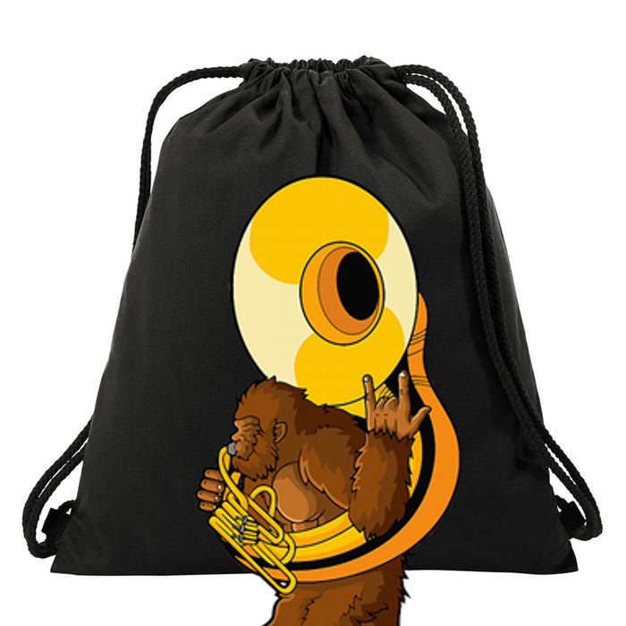 Bigfoot Playing Sousaphone Instrument Tuba Drawstring Bag