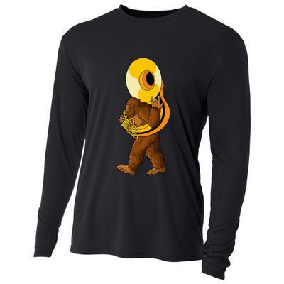 Bigfoot Playing Sousaphone Instrument Tuba Cooling Performance Long Sleeve Crew