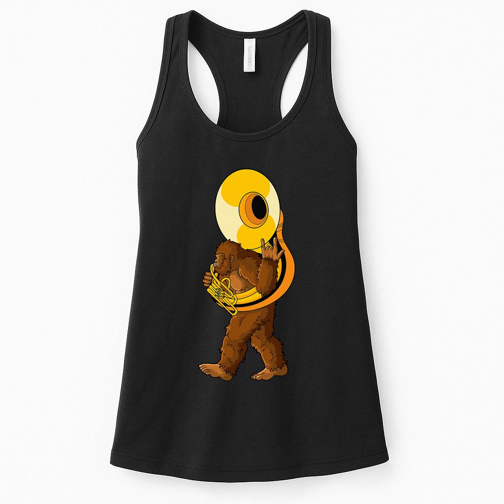 Bigfoot Playing Sousaphone Instrument Tuba Womens Tank Top