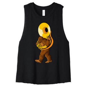 Bigfoot Playing Sousaphone Instrument Tuba Women's Racerback Cropped Tank