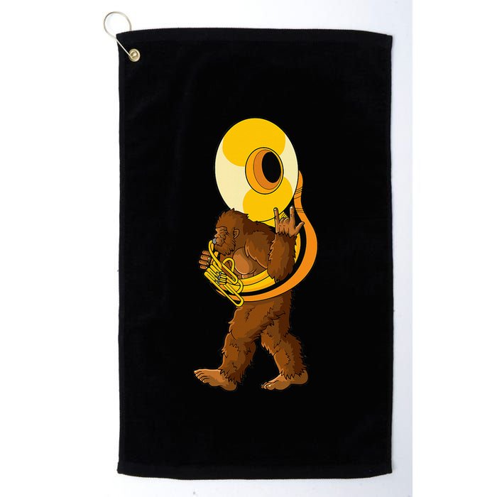 Bigfoot Playing Sousaphone Instrument Tuba Golf Towel