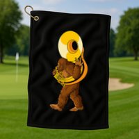 Bigfoot Playing Sousaphone Instrument Tuba Golf Towel