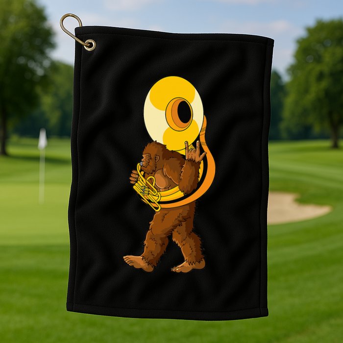 Bigfoot Playing Sousaphone Instrument Tuba Golf Towel