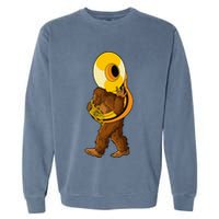 Bigfoot Playing Sousaphone Instrument Tuba Garment-Dyed Sweatshirt