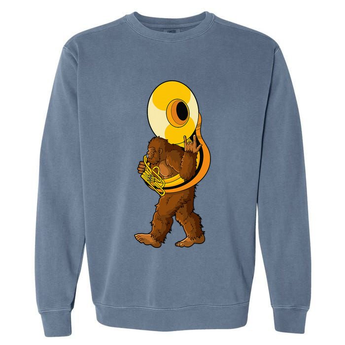 Bigfoot Playing Sousaphone Instrument Tuba Garment-Dyed Sweatshirt