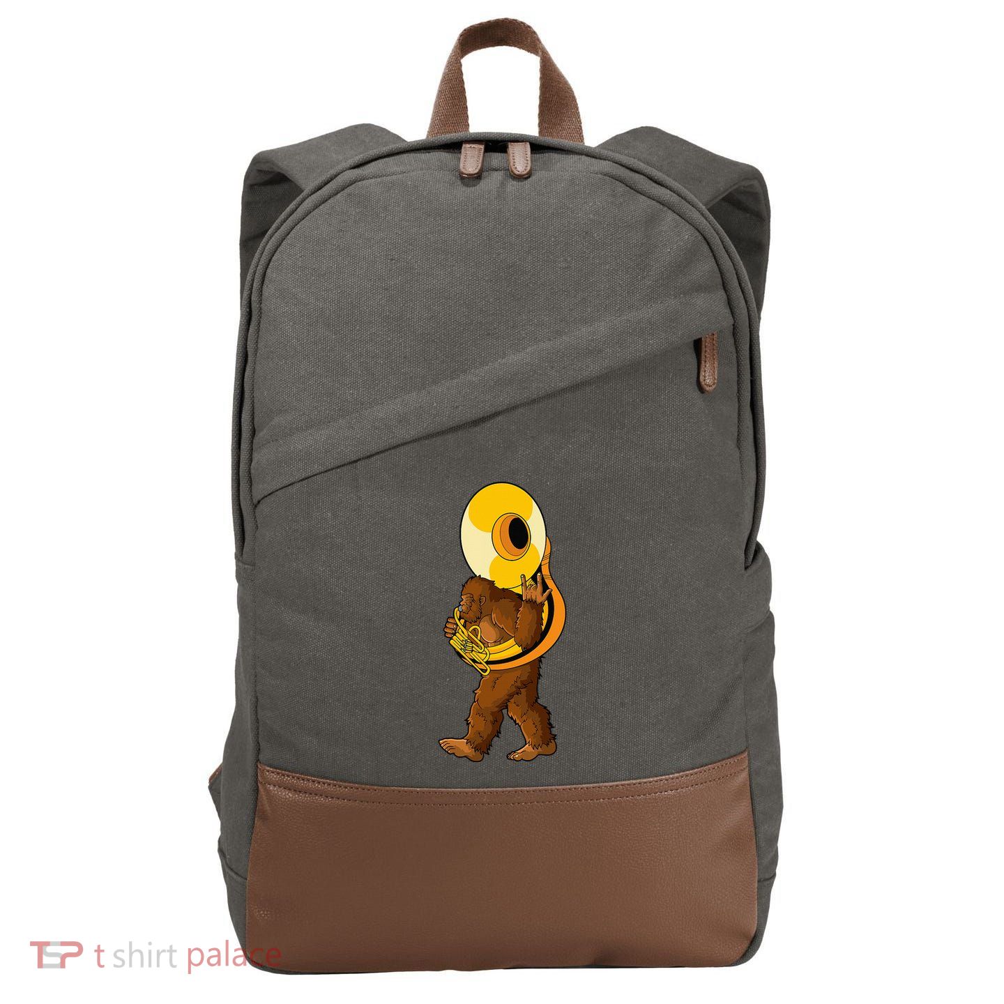 Bigfoot Playing Sousaphone Instrument Tuba Cotton Canvas Backpack