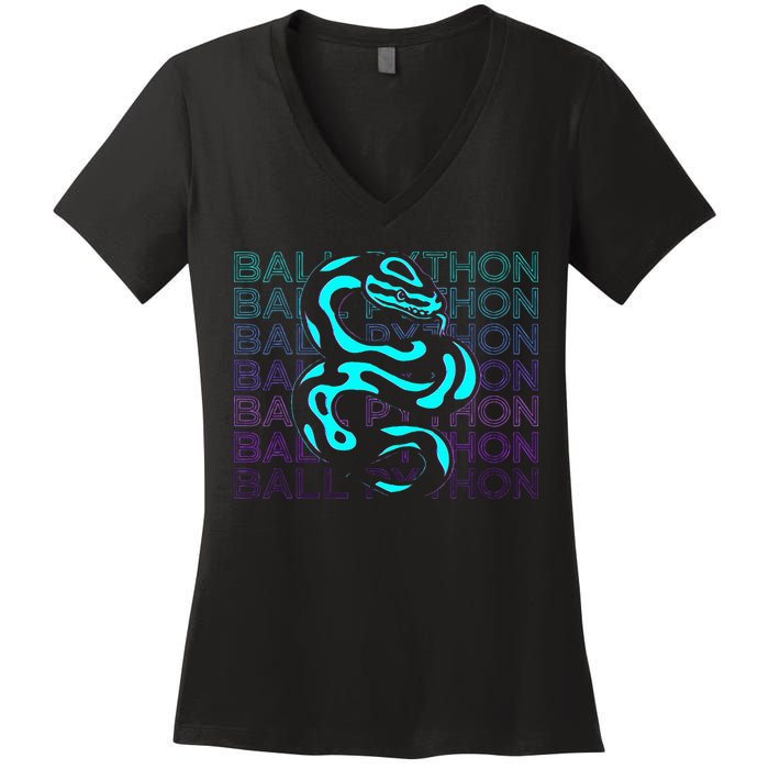 Ball Python Snake Retro Ball Python Women's V-Neck T-Shirt