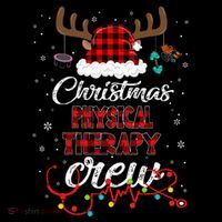 Buffalo Plaid Santa Hat Christmas Physical Therapy Crew T-Shirt