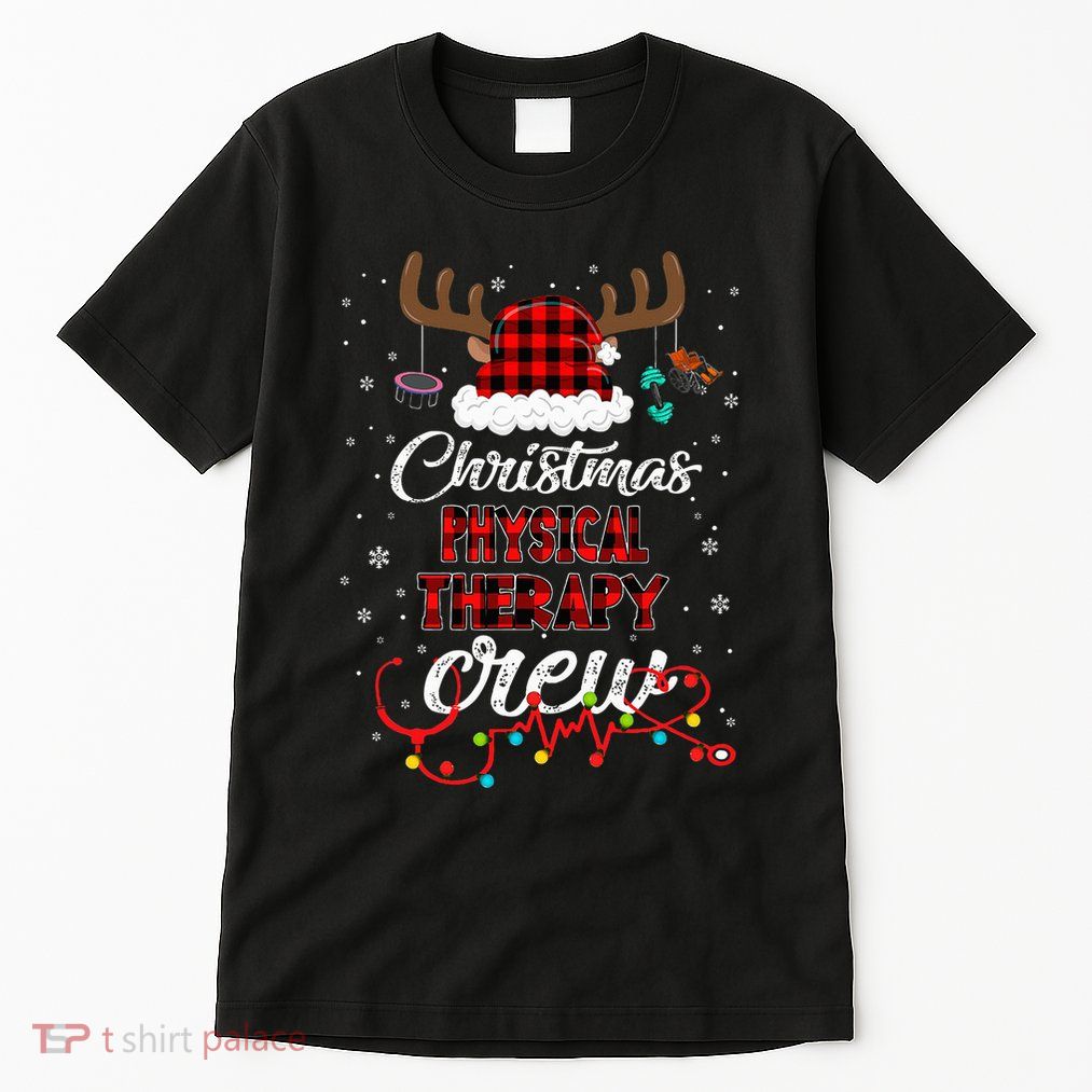 Buffalo Plaid Santa Hat Christmas Physical Therapy Crew Tall T-Shirt