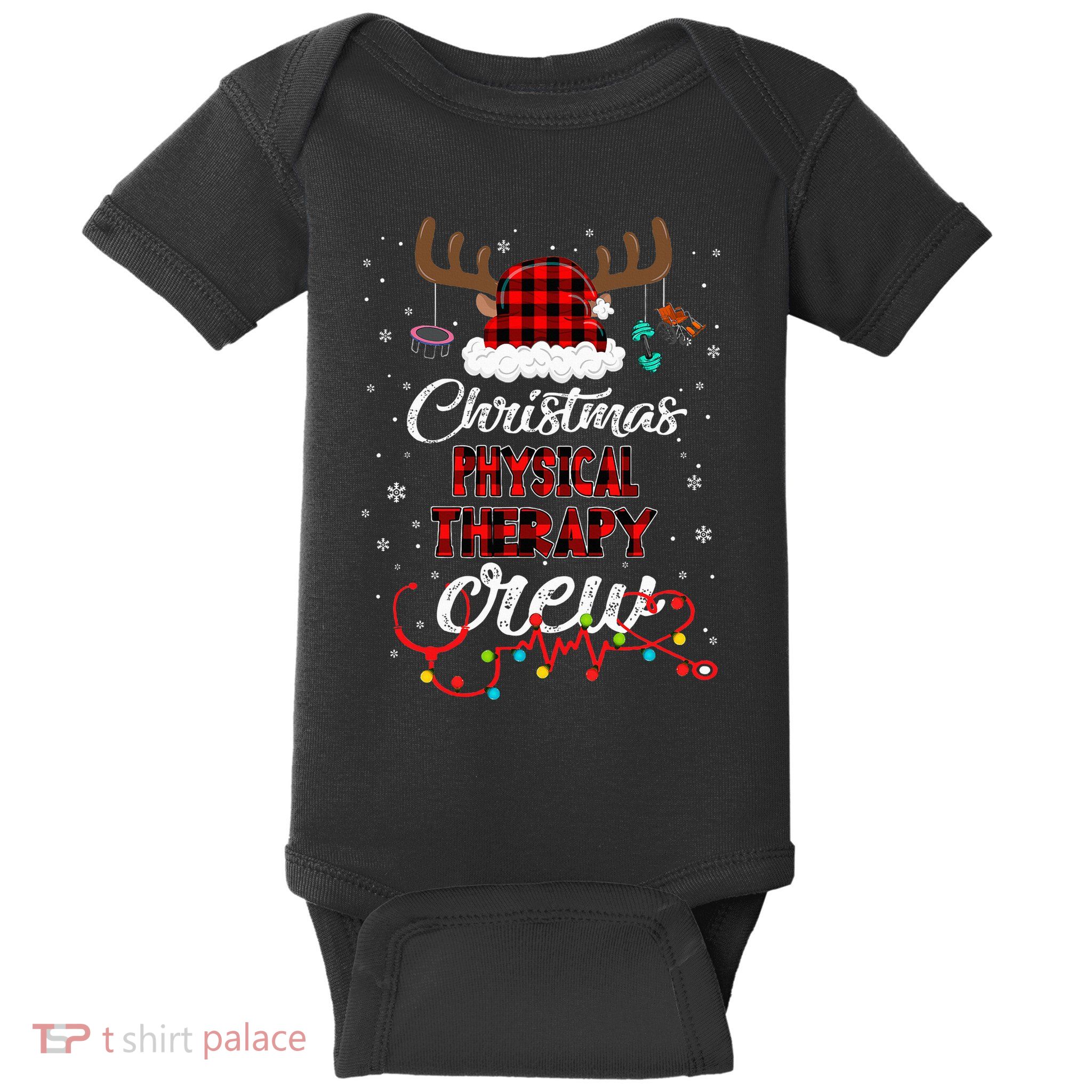 Buffalo Plaid Santa Hat Christmas Physical Therapy Crew Baby Bodysuit