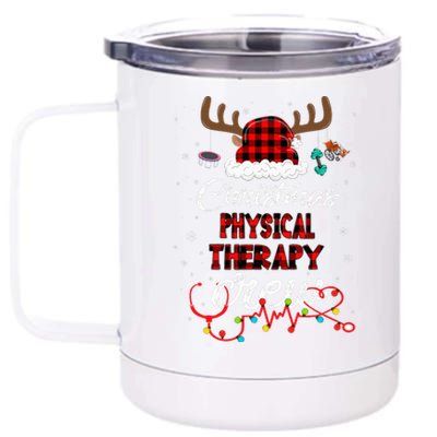 Buffalo Plaid Santa Hat Christmas Physical Therapy Crew 12 oz Stainless Steel Tumbler Cup