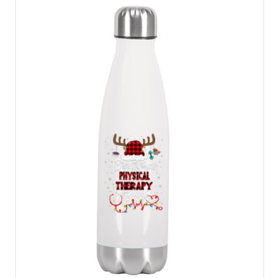 Buffalo Plaid Santa Hat Christmas Physical Therapy Crew Stainless Steel Insulated Water Bottle