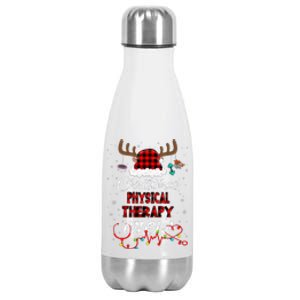 Buffalo Plaid Santa Hat Christmas Physical Therapy Crew Stainless Steel Insulated Water Bottle