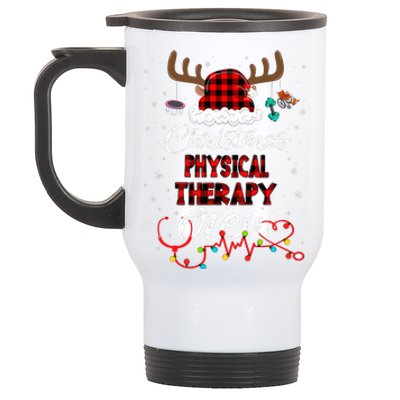 Buffalo Plaid Santa Hat Christmas Physical Therapy Crew Stainless Steel Travel Mug