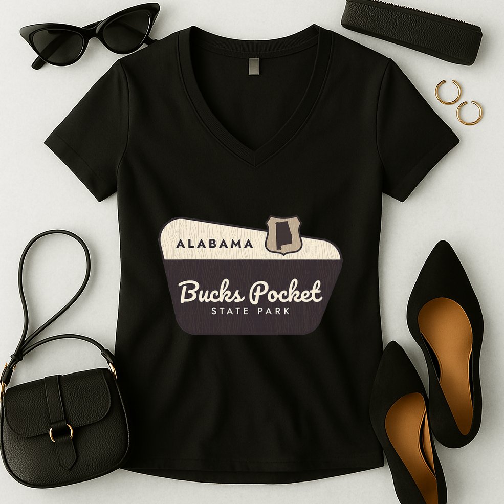 Bucks Pocket State Park Alabama Al Welcome Sign Vacation Women's V-Neck T-Shirt