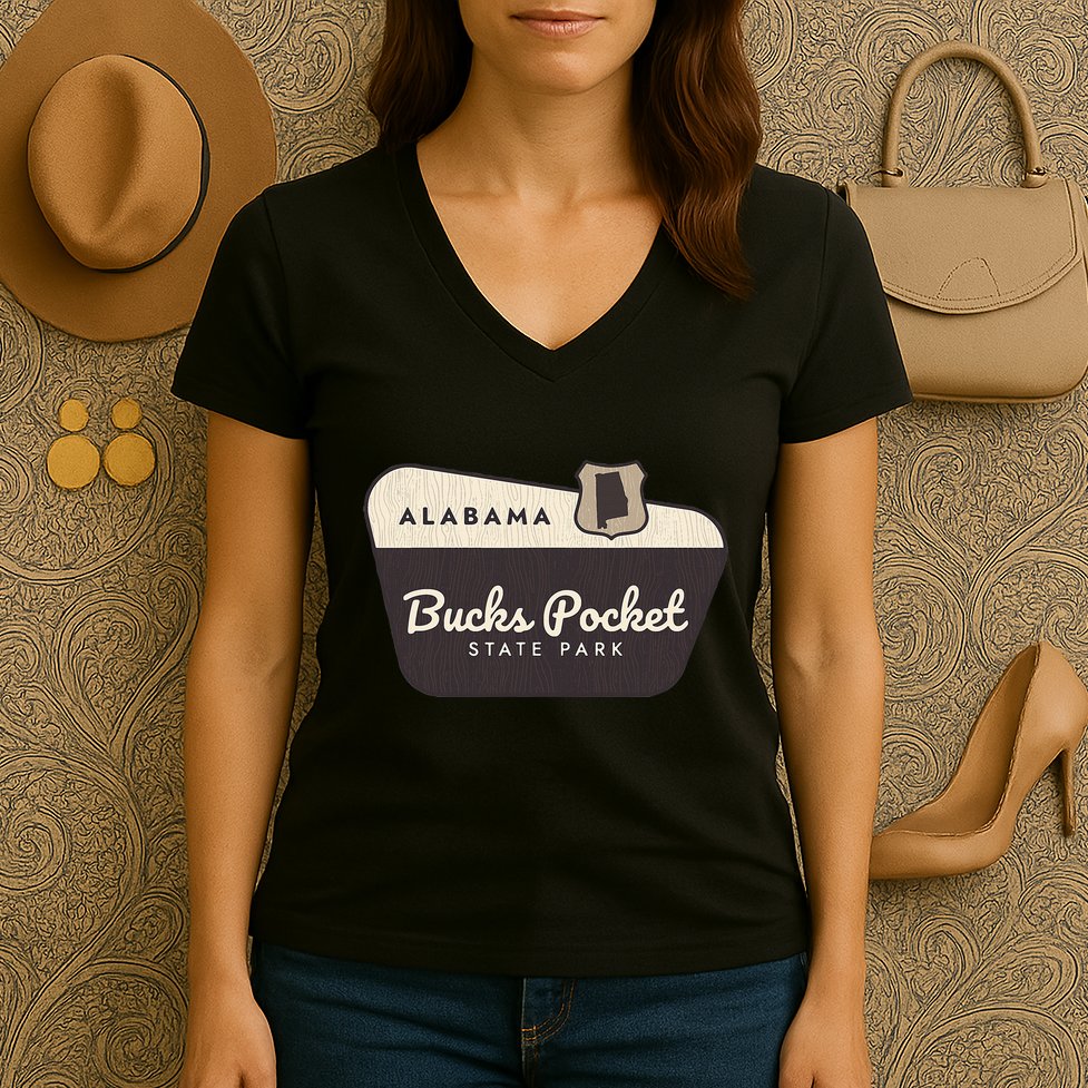 Bucks Pocket State Park Alabama Al Welcome Sign Vacation Women's V-Neck T-Shirt
