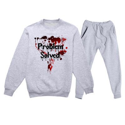 Bloody Problem Solved Halloween Scary Horror Print Effect Premium Crewneck Sweatsuit Set