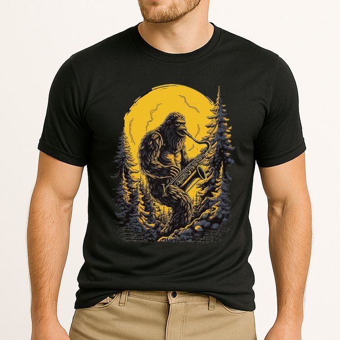 Bigfoot Playing Saxophone Aesthetic Sasquatch Saxophone Performance Shirt