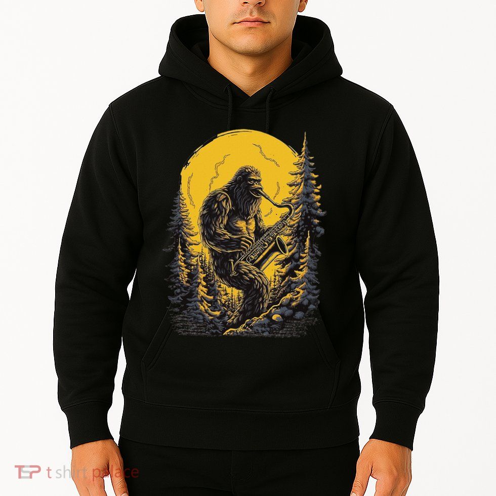 Bigfoot Playing Saxophone Aesthetic Sasquatch Saxophone Hoodie