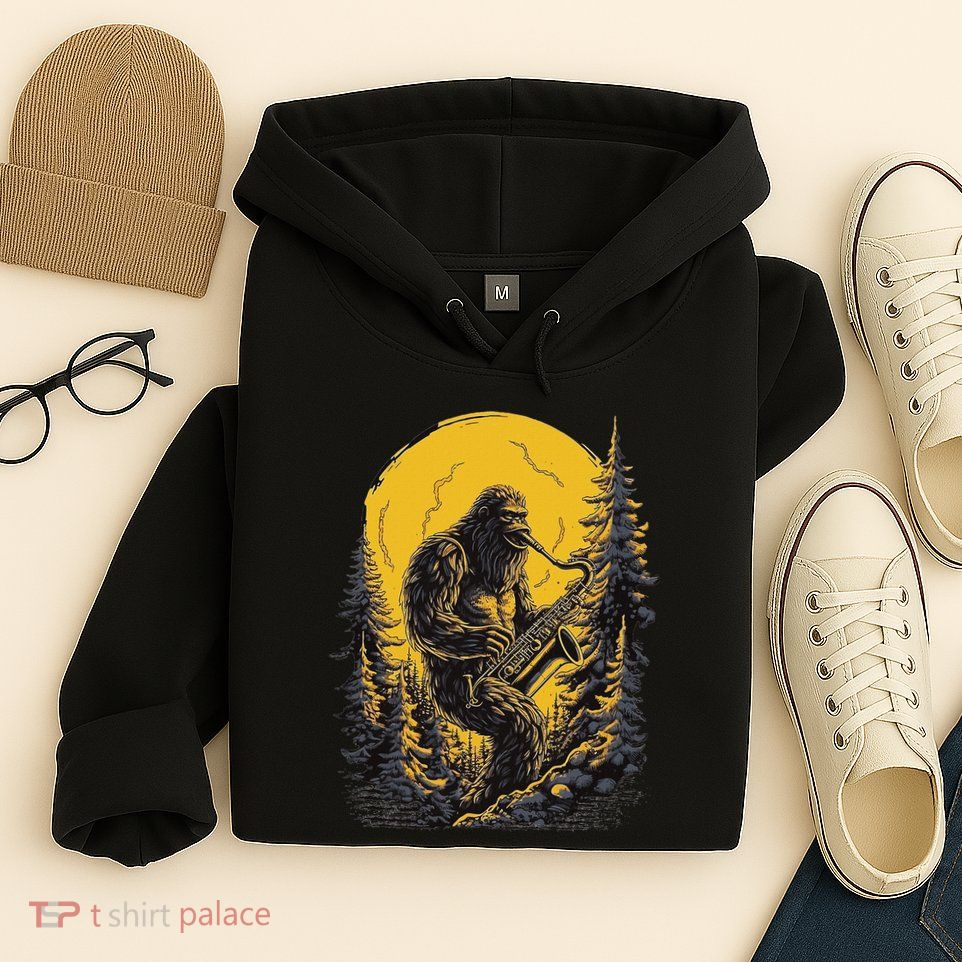 Bigfoot Playing Saxophone Aesthetic Sasquatch Saxophone Hoodie