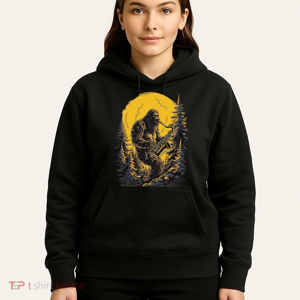 Bigfoot Playing Saxophone Aesthetic Sasquatch Saxophone Hoodie