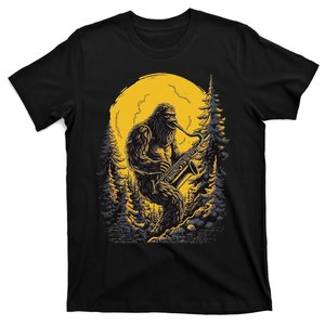 Bigfoot Playing Saxophone Aesthetic Sasquatch Saxophone T-Shirt