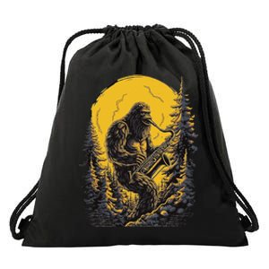 Bigfoot Playing Saxophone Aesthetic Sasquatch Saxophone Drawstring Bag