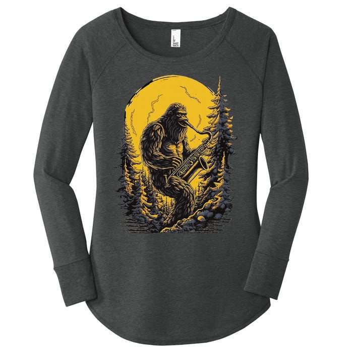 Bigfoot Playing Saxophone Aesthetic Sasquatch Saxophone Women's Perfect Tri Tunic Long Sleeve Shirt