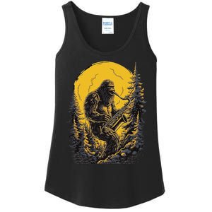 Bigfoot Playing Saxophone Aesthetic Sasquatch Saxophone Ladies Essential Tank