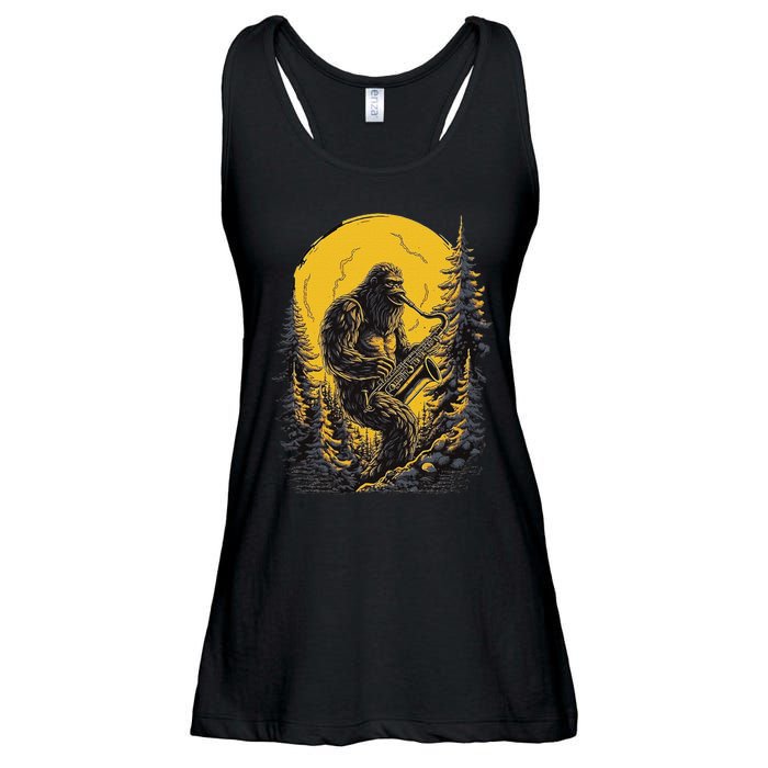 Bigfoot Playing Saxophone Aesthetic Sasquatch Saxophone Ladies Essential Flowy Tank