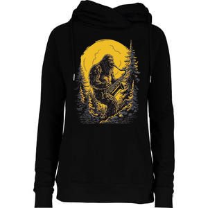 Bigfoot Playing Saxophone Aesthetic Sasquatch Saxophone Womens Funnel Neck Pullover Hood