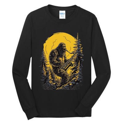 Bigfoot Playing Saxophone Aesthetic Sasquatch Saxophone Tall Long Sleeve T-Shirt