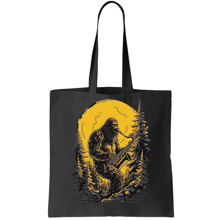 Bigfoot Playing Saxophone Aesthetic Sasquatch Saxophone Tote Bag