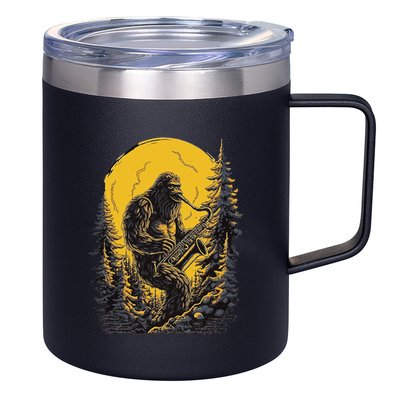 Bigfoot Playing Saxophone Aesthetic Sasquatch Saxophone 12oz Stainless Steel Coffee Mug