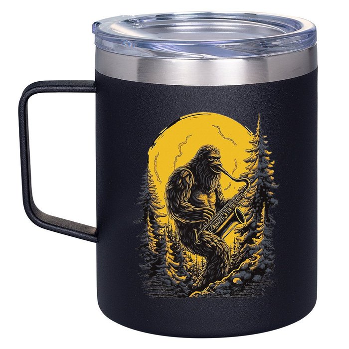 Bigfoot Playing Saxophone Aesthetic Sasquatch Saxophone 12oz Stainless Steel Coffee Mug