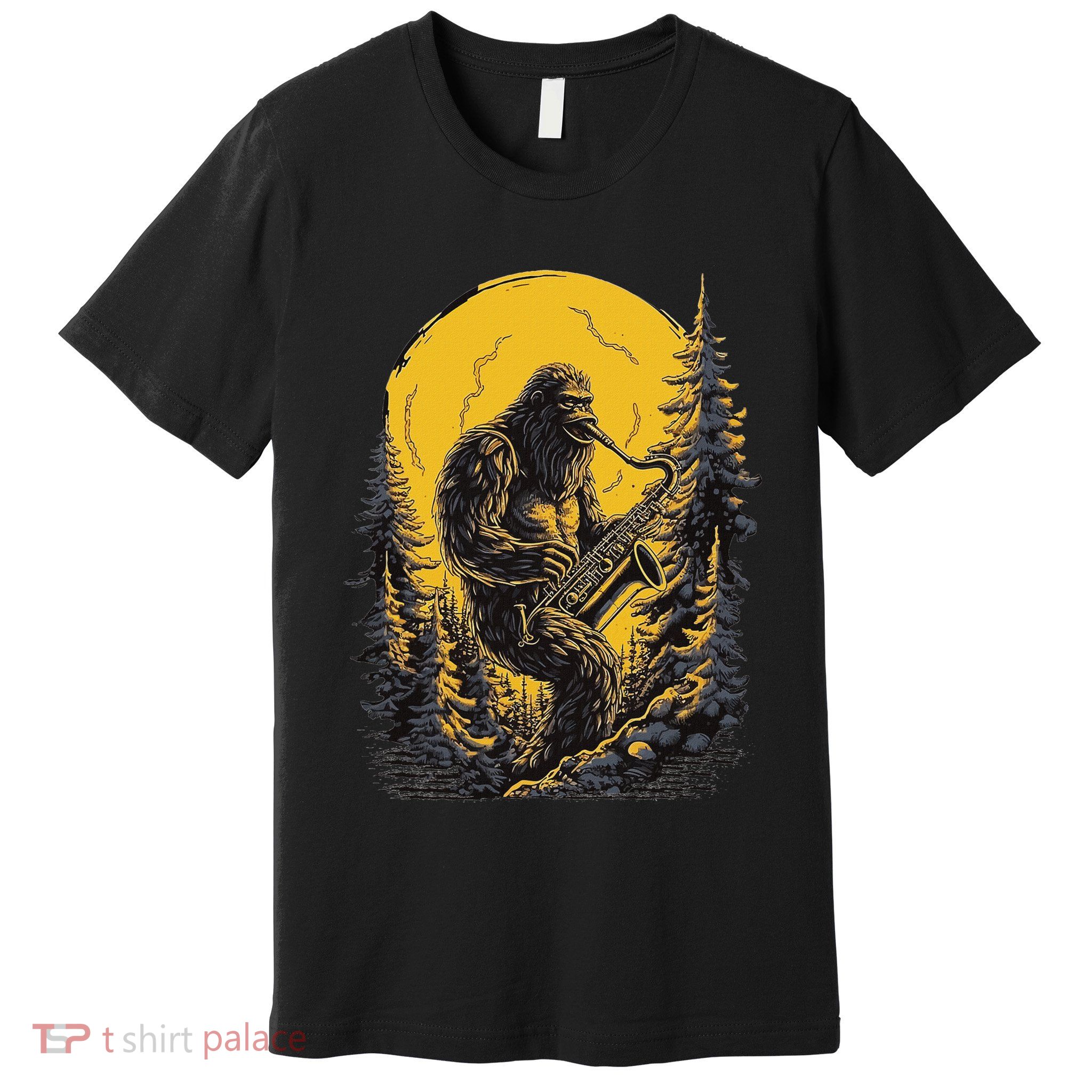 Bigfoot Playing Saxophone Aesthetic Sasquatch Saxophone Premium T-Shirt