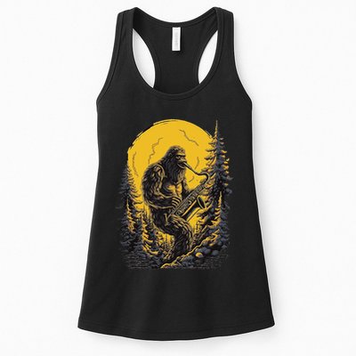 Bigfoot Playing Saxophone Aesthetic Sasquatch Saxophone Womens Tank Top