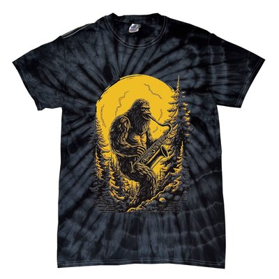 Bigfoot Playing Saxophone Aesthetic Sasquatch Saxophone Tie-Dye T-Shirt
