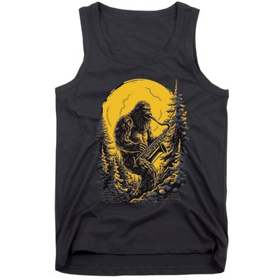 Bigfoot Playing Saxophone Aesthetic Sasquatch Saxophone Tank Top