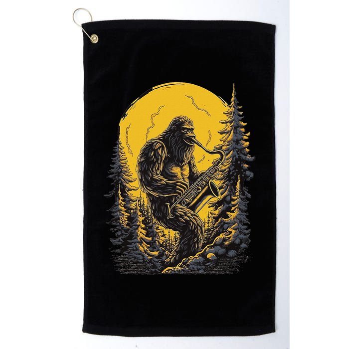 Bigfoot Playing Saxophone Aesthetic Sasquatch Saxophone Golf Towel