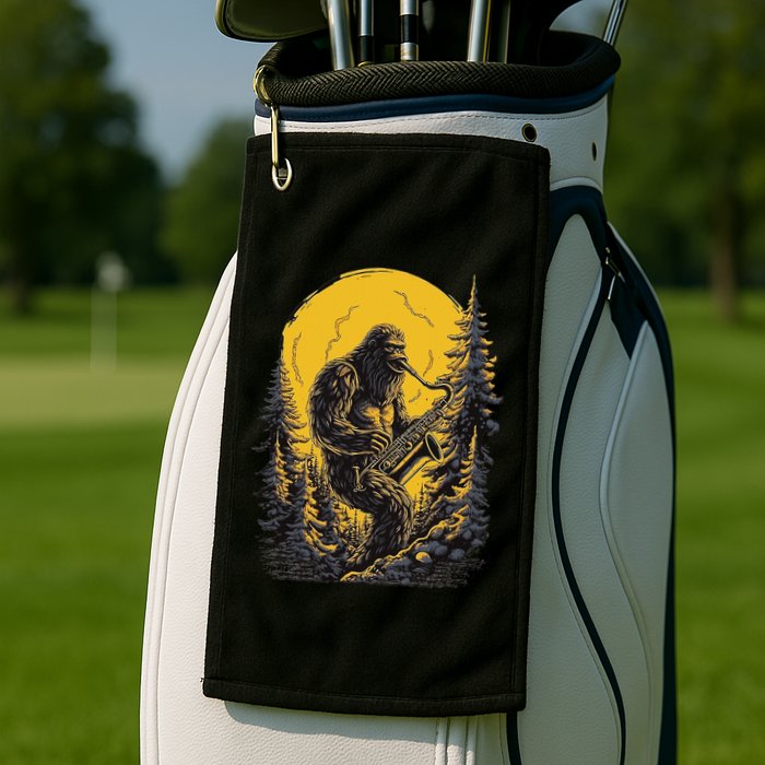 Bigfoot Playing Saxophone Aesthetic Sasquatch Saxophone Golf Towel