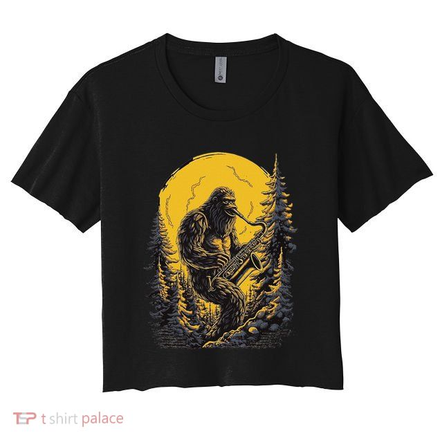Bigfoot Playing Saxophone Aesthetic Sasquatch Saxophone Crop Top