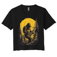 Bigfoot Playing Saxophone Aesthetic Sasquatch Saxophone Women's Crop Top Tee