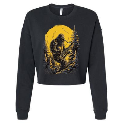 Bigfoot Playing Saxophone Aesthetic Sasquatch Saxophone Cropped Pullover Crew