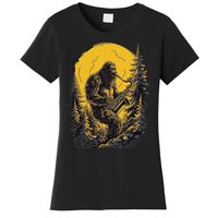 Bigfoot Playing Saxophone Aesthetic Sasquatch Saxophone Women's T-Shirt