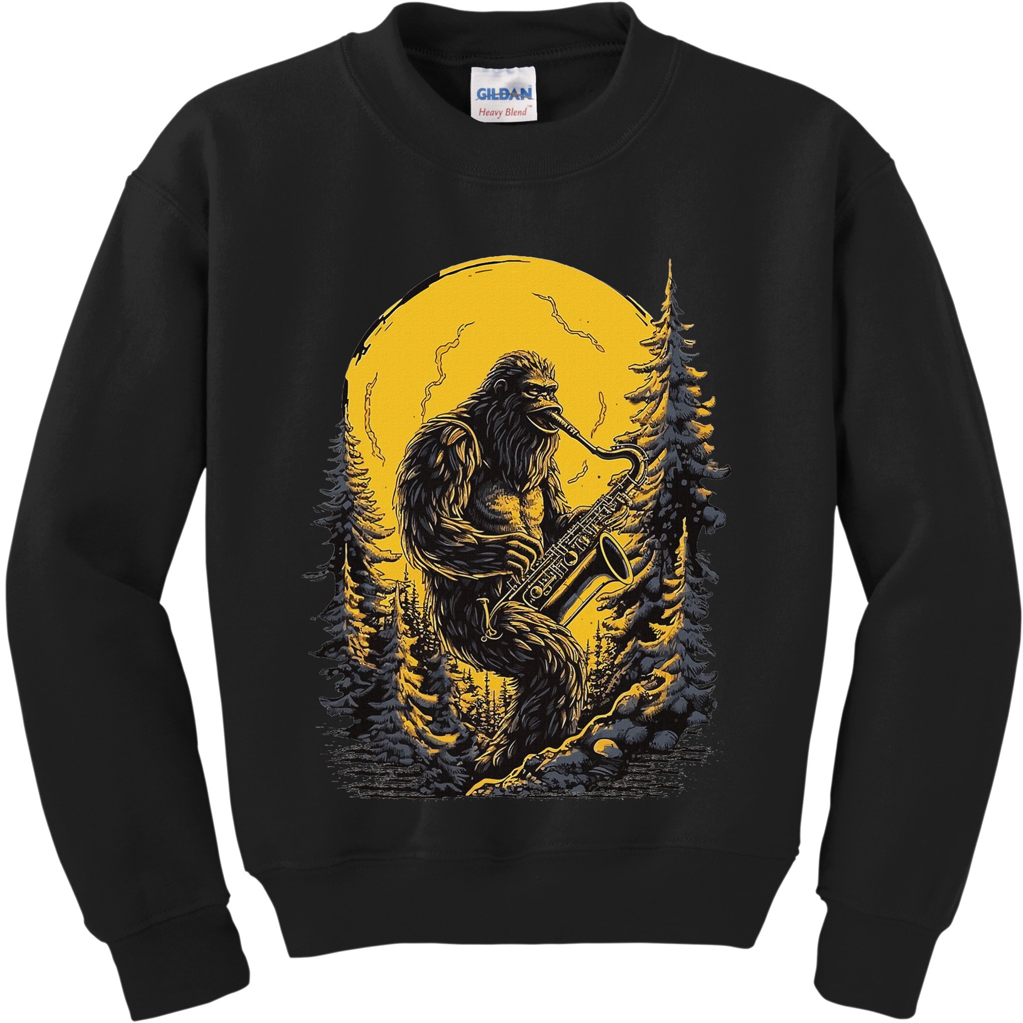 Bigfoot Playing Saxophone Aesthetic Sasquatch Saxophone Kids Sweatshirt