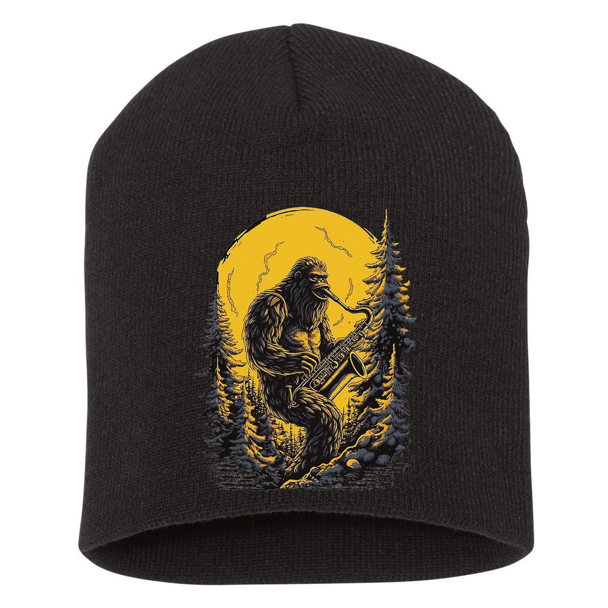 Bigfoot Playing Saxophone Aesthetic Sasquatch Saxophone Short Acrylic Beanie