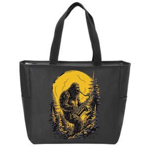 Bigfoot Playing Saxophone Aesthetic Sasquatch Saxophone Zip Tote Bag