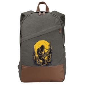 Bigfoot Playing Saxophone Aesthetic Sasquatch Saxophone Cotton Canvas Backpack