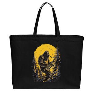 Bigfoot Playing Saxophone Aesthetic Sasquatch Saxophone Cotton Canvas Jumbo Tote